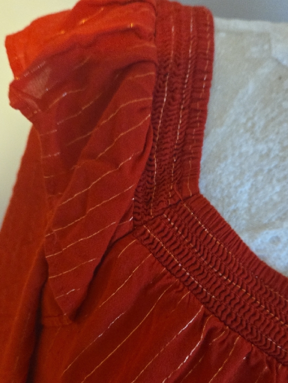 Red Long-Sleeve Ruffled Peasant Top - Picture 3 of 4
